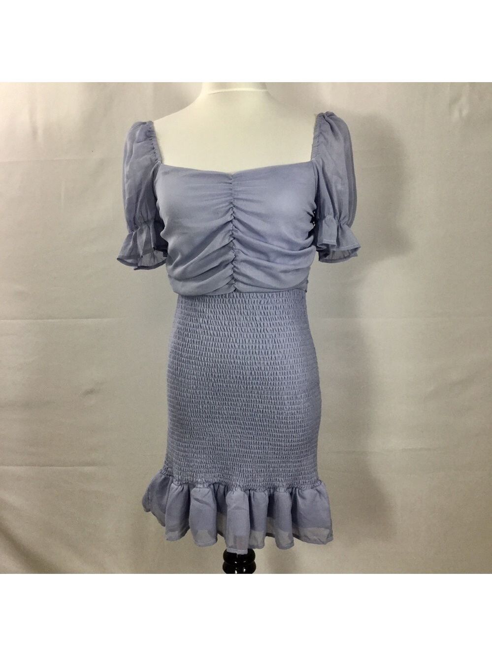 She + Sky Puff Short Sleeve Ruched Smocked Mini Dress Jade Blue Size Small
